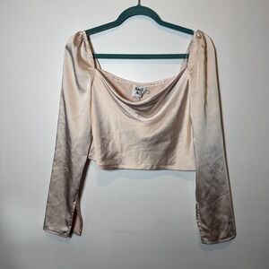 Princess Polly Love Song Top Champagne Satin Cowl Neck Crop Long Sleeve US 6 NWT